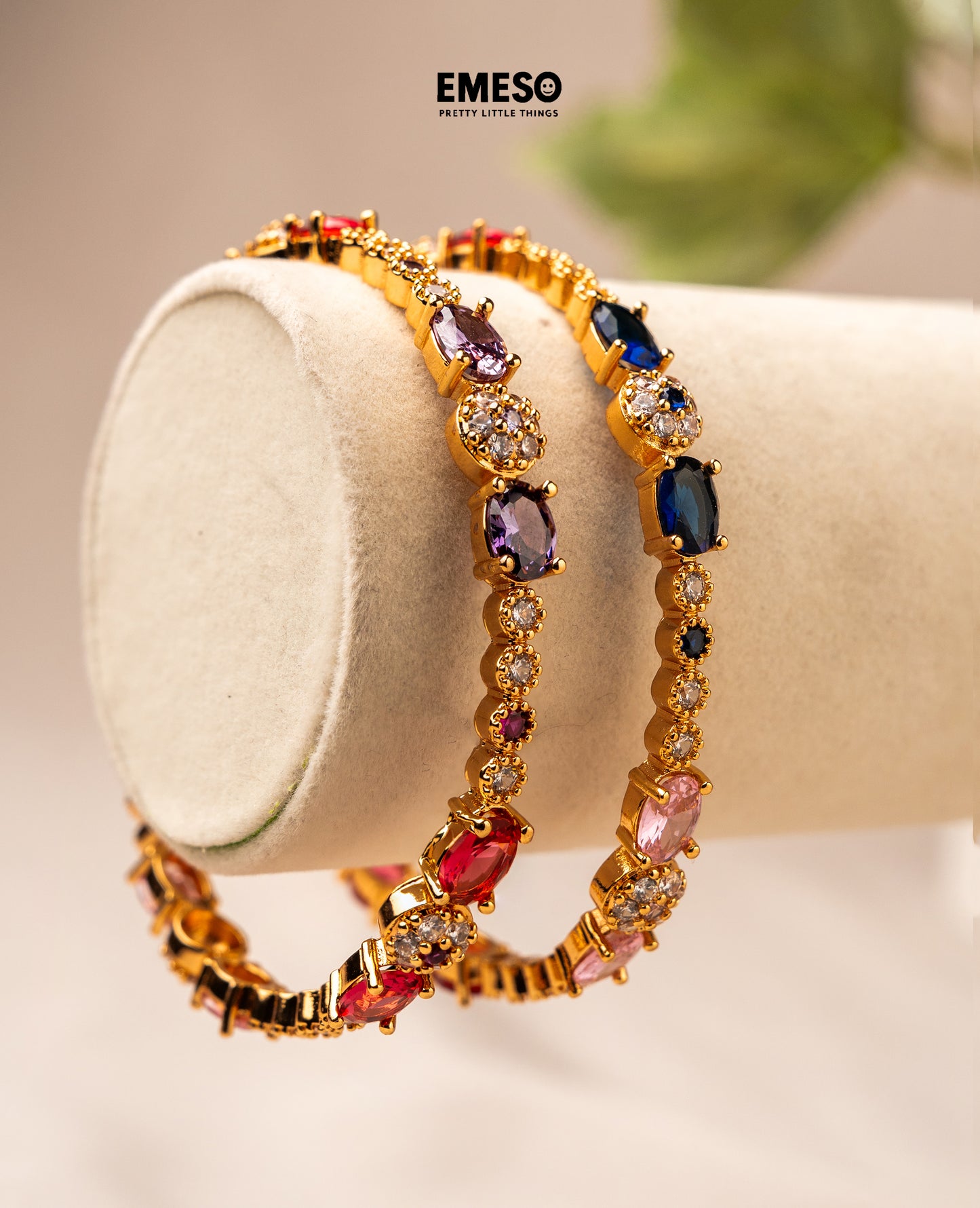 Gold tone cz ruby-emerald bangles