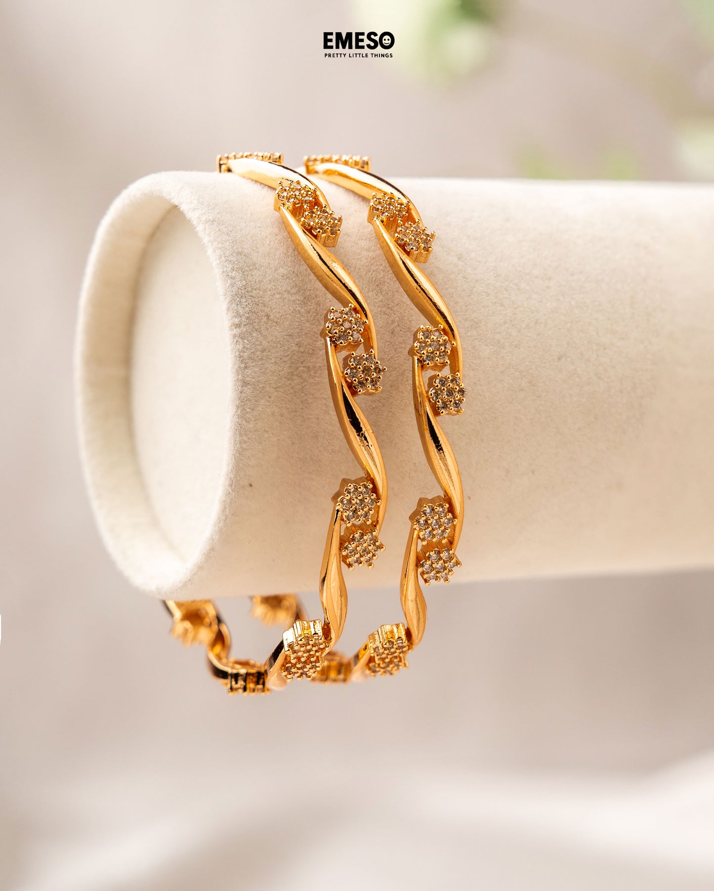 Wavy Cluster Bangles white stone