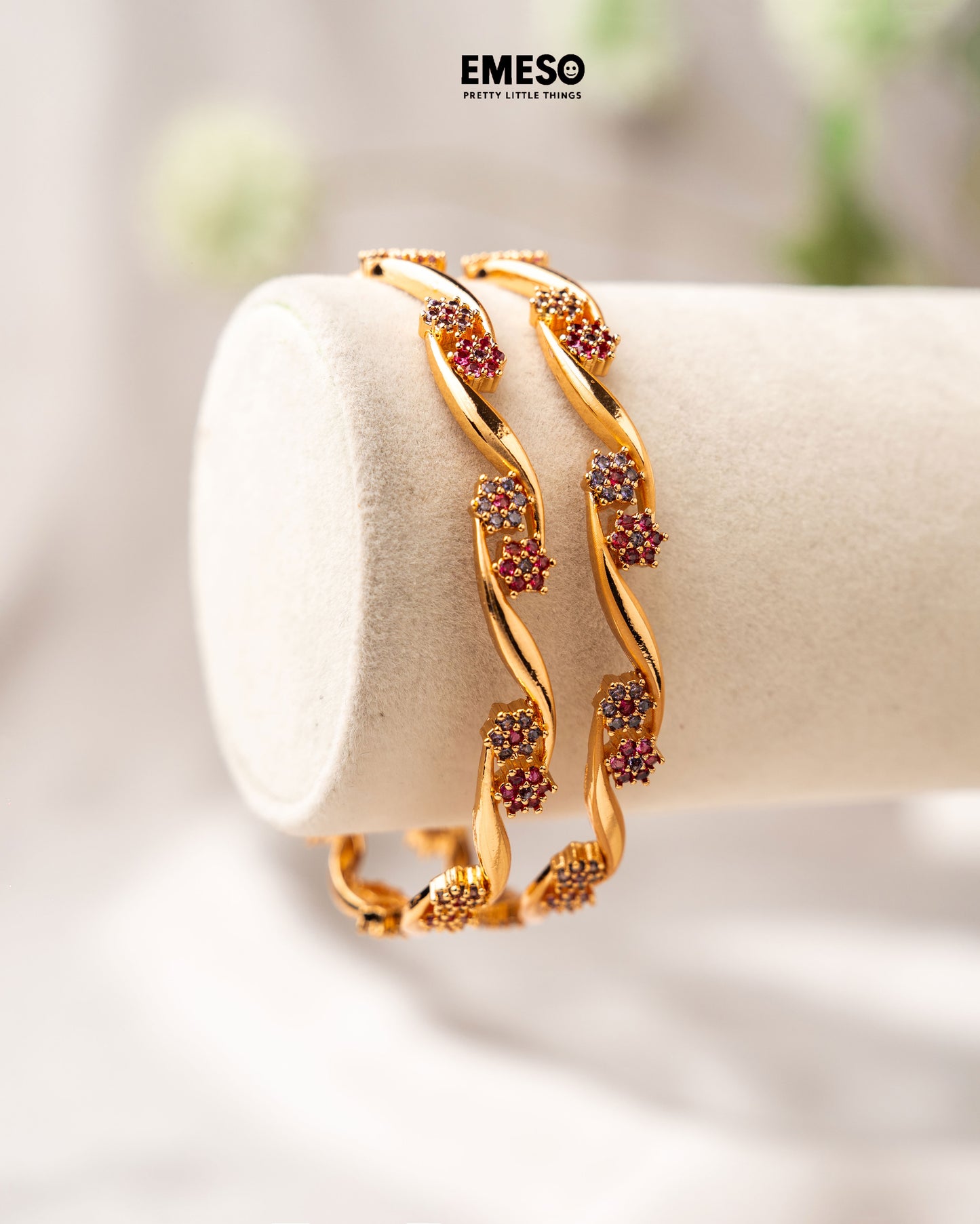 Wavy Cluster Bangles Purple stone