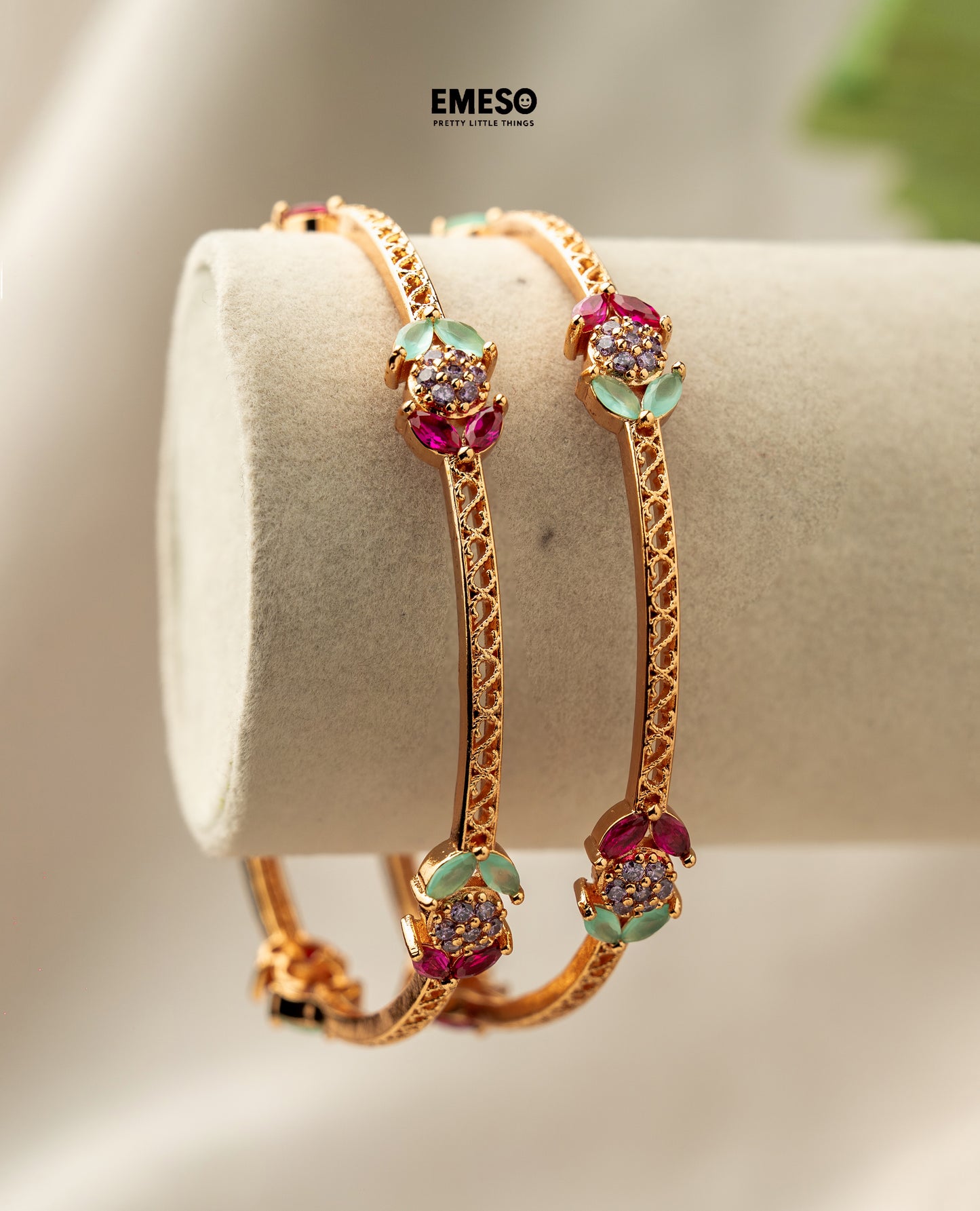 Emerald Ruby Bloom Bangles