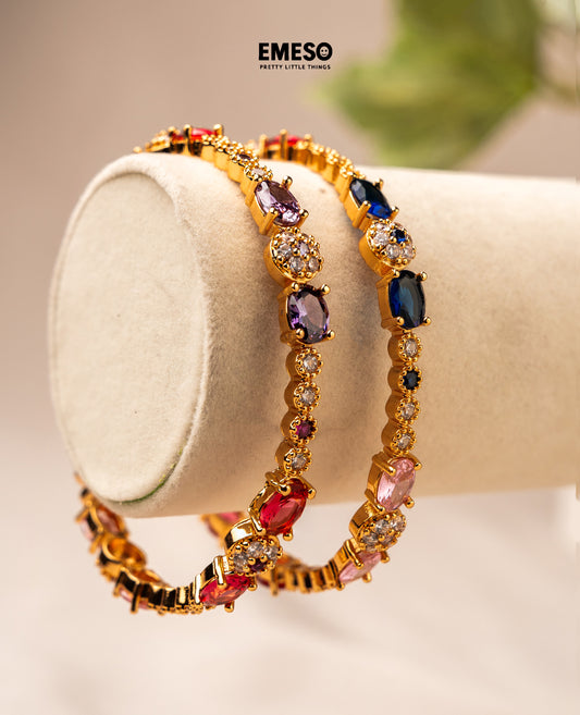 Gold tone cz ruby-emerald bangles