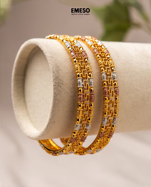 Kanakshastra Tri-Color Beaded Bangles